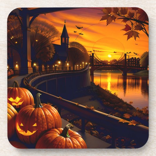 Halloween Landschap Twee Bier Onderzetter (Voorkant)