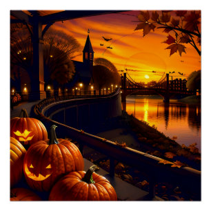 Halloween Landschap Twee Perfect Poster