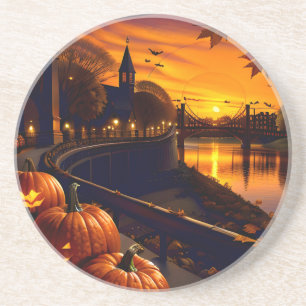 Halloween Landschap Twee Zandsteen Onderzetter
