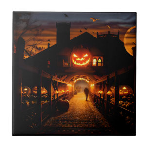 Halloween landschap vijf tegeltje