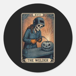 Halloween Lasser Schedel Pompoen Cadeau Voor Vrouw Ronde Sticker