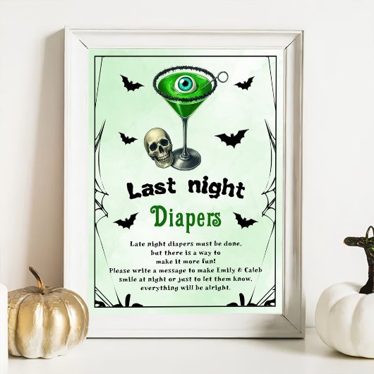Halloween "Last Night Diapers" Baby shower spel Poster