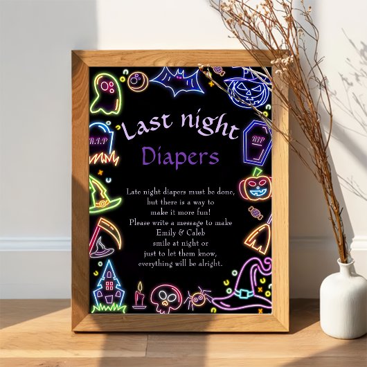 Halloween "Late Night Luiers" Baby shower spel Po Poster