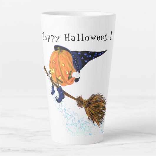 Halloween Latte Mug Sorcière Citrouille Voler Broo (Devant)