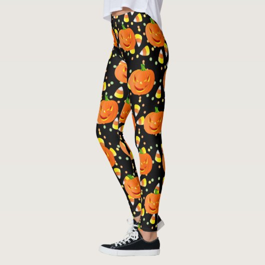 Halloween Leggings Jack-O-Lanterns Orange Citrouil (Gauche)