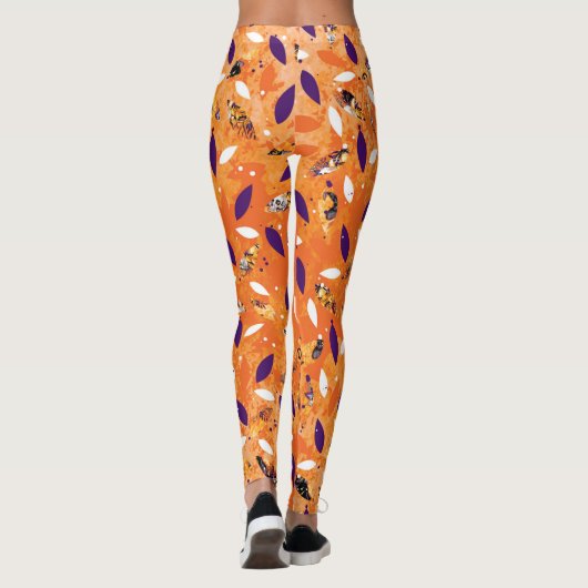 Halloween Leggings Orange Feather (Dos)