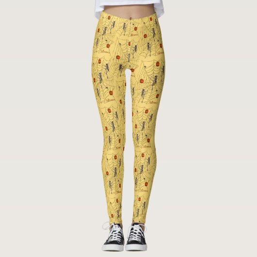 Halloween Leggings Skeletten, Web, Pompoenen (Voorkant)
