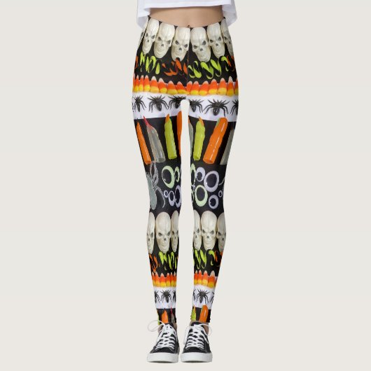 Halloween Leggings - Slijpstrips of Skulls, Spider (Voorkant)