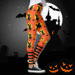 Halloween Leggings sorcières femmes Pantalons de Y<br><div class="desc">Tout autour des sorcières d'Halloween sur arrière - plan orange & bande noire & orange.</div>