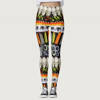 Halloween Leggings - Stripes de crânes, araignées