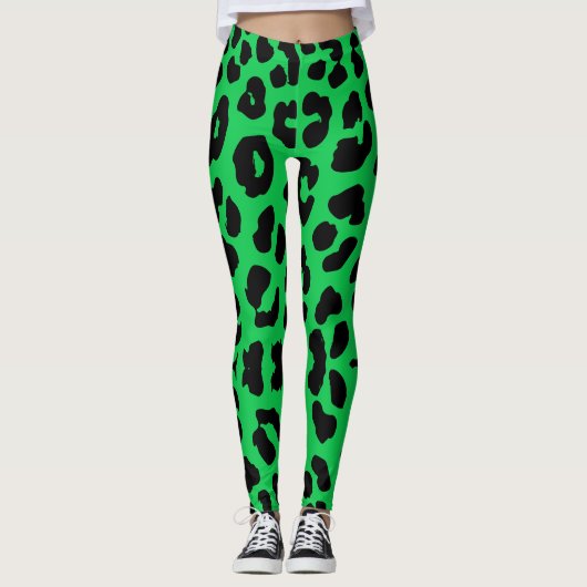Halloween Leopard Print Zwart & Groen Leggings (Voorkant)
