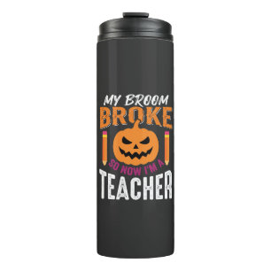 Halloween Leraar Bezem Gebroken Pompoen Ontwerp Thermosbeker