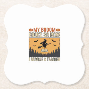 Halloween Leraar Bezem Gebroken Vintage Ontwerp_1 Kartonnen Onderzetters