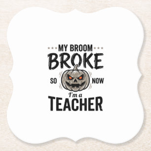 Halloween Leraar Bezem Gebroken Vintage Pompoen De Kartonnen Onderzetters
