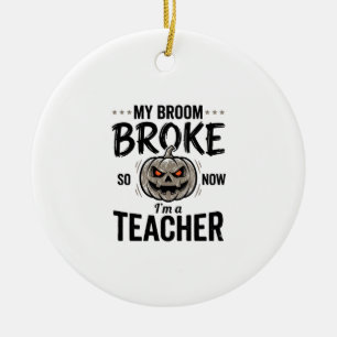 Halloween Leraar Bezem Gebroken Vintage Pompoen De Keramisch Ornament