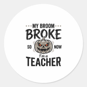 Halloween Leraar Bezem Gebroken Vintage Pompoen De Ronde Sticker