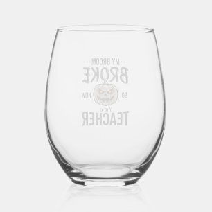 Halloween Leraar Bezem Gebroken Vintage Pompoen De Wijnglas Zonder Voet