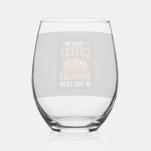 Halloween Leraar Cute Pompoenen Ontwerp_1 Wijnglas Zonder Voet