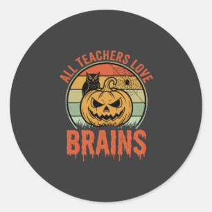 Halloween Leraar Hersenen Vintage Pompoen Uil Ronde Sticker