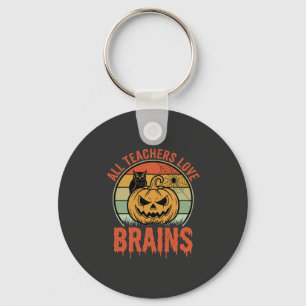 Halloween Leraar Hersenen Vintage Pompoen Uil Sleutelhanger