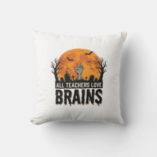 Halloween Leraar Hersenen Vintage Vector Design_1 Kussen