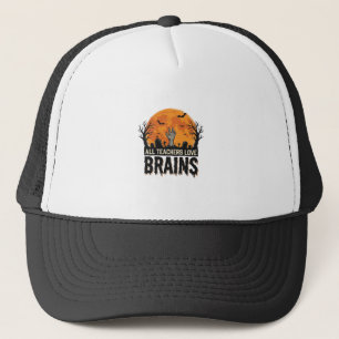 Halloween Leraar Hersenen Vintage Vector Ontwerp_1 Trucker Pet