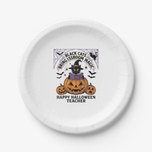 Halloween Leraar Kat Vintage Pompoen Klaslokaal Ma Papieren Bordje