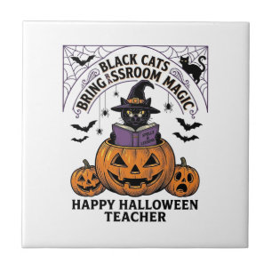 Halloween Leraar Kat Vintage Pompoen Klaslokaal Ma Tegeltje