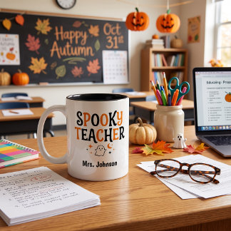 Halloween Leraar Koffie Cadeau | Gedreven door Kof Tweekleurige Koffiemok