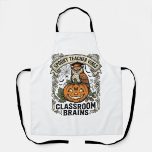 Halloween Leraar Pompoen Uil Vintage School Shirt Schort