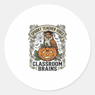 Halloween Leraar Pompoen Uil Vintage School T-Shir Ronde Sticker
