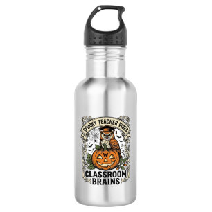 Halloween Leraar Pompoen Uil Vintage School T-Shir Waterfles