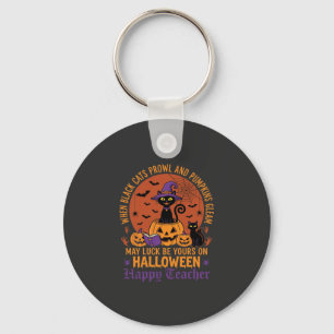 Halloween Leraar Zwarte Kat Pompoen Geluk Sleutelhanger