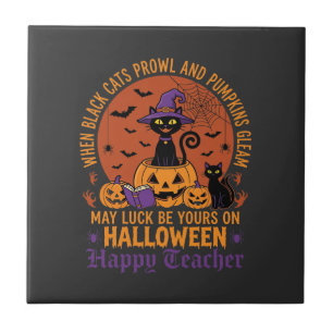 Halloween Leraar Zwarte Kat Pompoen Geluk Tegeltje