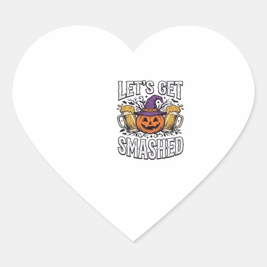 Halloween Let's Get Smashed Pompoen Bier Hart Sticker (Voorkant)