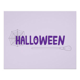 Halloween letters in paars met web en heks perfect poster