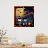 Halloween Leuk Spooky Skelet Kat Monsters Poster (Keuken)