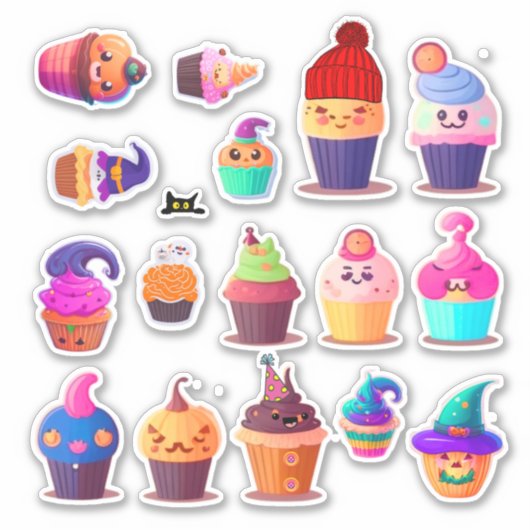 Halloween Leuke Cupcakes Sticker Sheet (Voorkant)