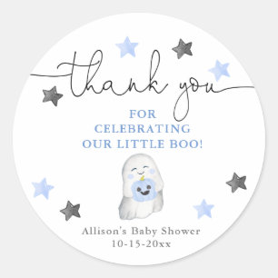 Halloween leuke geest blauw-jongen baby shower ronde sticker