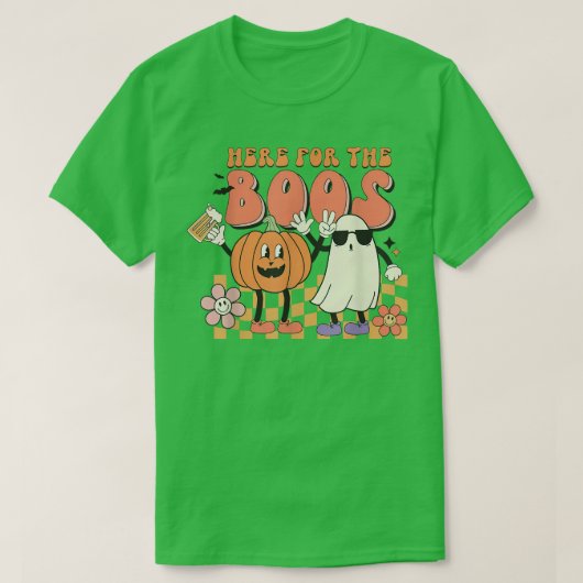 Halloween leuke groovy geest grappige pompoen hier t-shirt (Design voorkant)