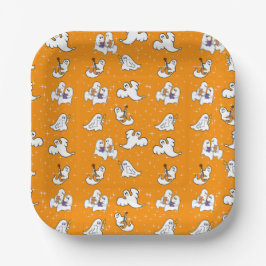 Halloween leuke spoken op oranje achtergrond papieren bordje