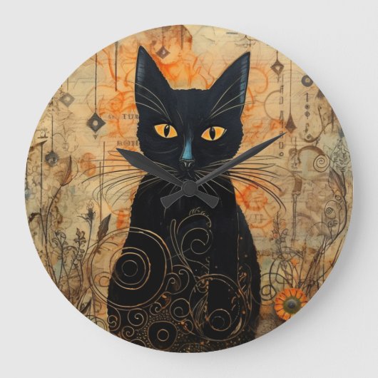 Halloween Leuke Spooky Zwart Kat Grote Klok (Voorkant)