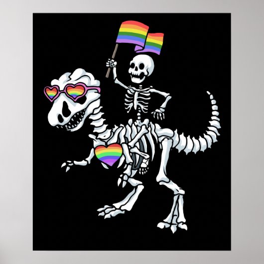 Halloween LGBT Rex Dinosaur Skeleton Gay Pride Poster (Voorkant)