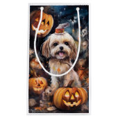 Halloween Lhasa Apso met pompoenen eng Klein Cadeauzakje (Voorkant)