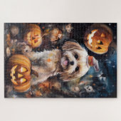 Halloween Lhasa Apso met pompoenen eng Legpuzzel (Horizontaal)