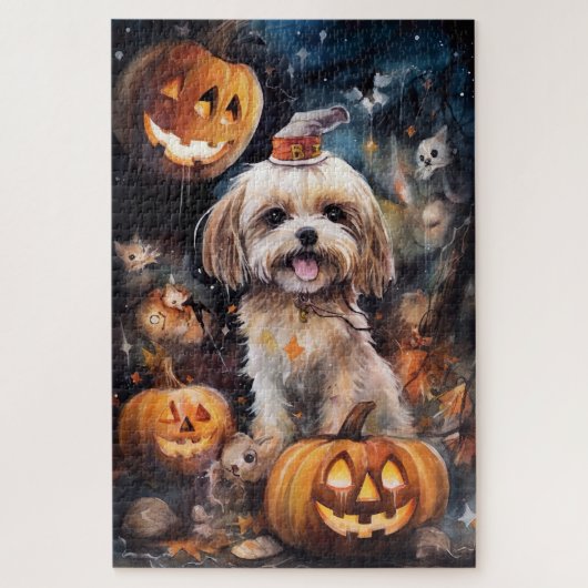 Halloween Lhasa Apso met pompoenen eng Legpuzzel (Verticaal)