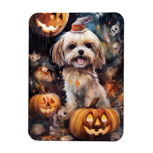 Halloween Lhasa Apso met pompoenen eng Magneet (Verticaal)