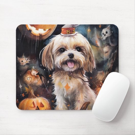 Halloween Lhasa Apso met pompoenen eng Muismat (Met muis)
