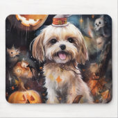 Halloween Lhasa Apso met pompoenen eng Muismat (Voorkant)