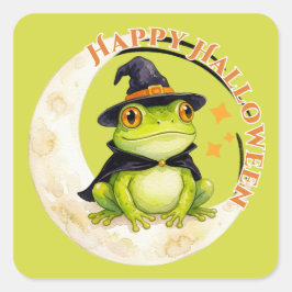 Halloween Lieve Kikker Pad Heks Groen Vierkante Sticker